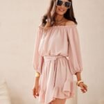 Robe Champetre Beige Courte Epaules Denudees Beige S M