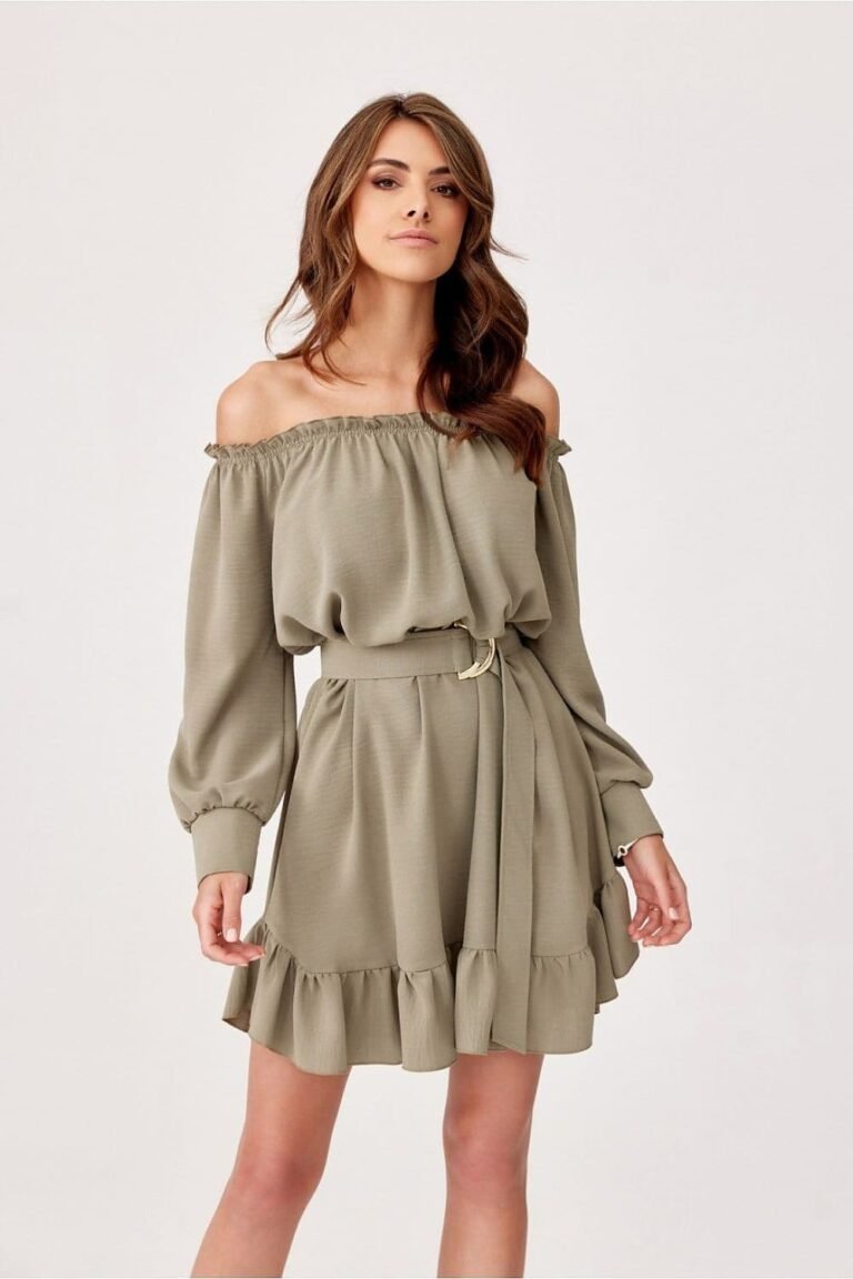 Robe Champetre Beige Epaules Denudees Courte 2