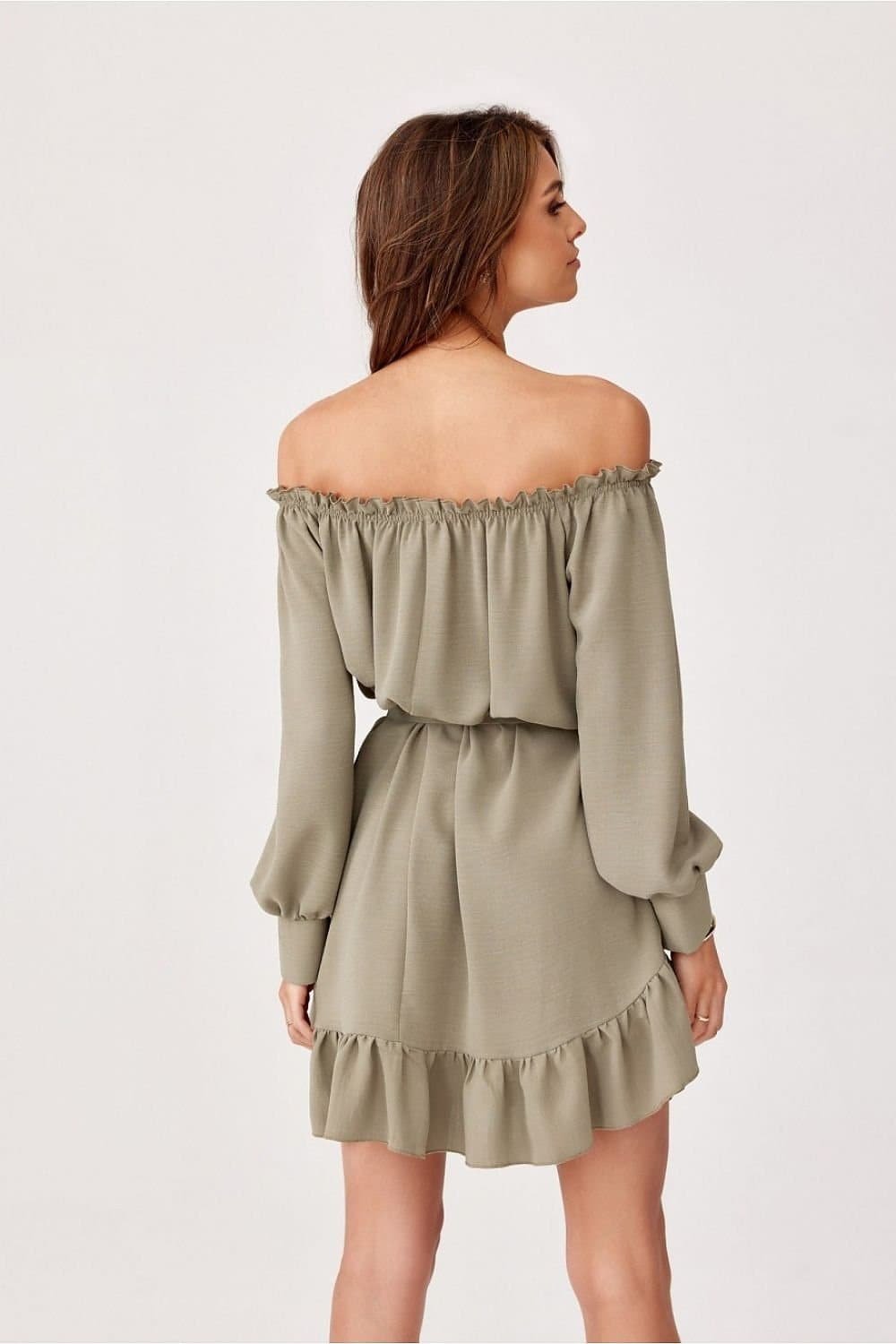 Robe Champetre Beige Epaules Denudees Courte 3