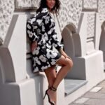 Robe Champetre Courte A Motif Manches Longues 21