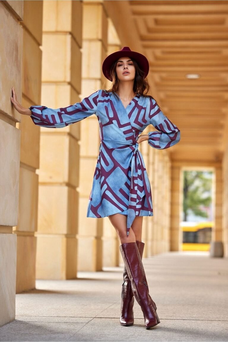Robe Champetre Courte A Motif Manches Longues 5