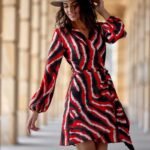 Robe Champetre Courte A Motif Manches Longues Multicouleur 36