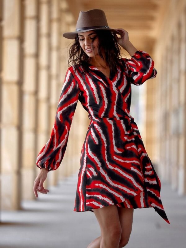 Robe Champetre Courte A Motif Manches Longues Multicouleur 36