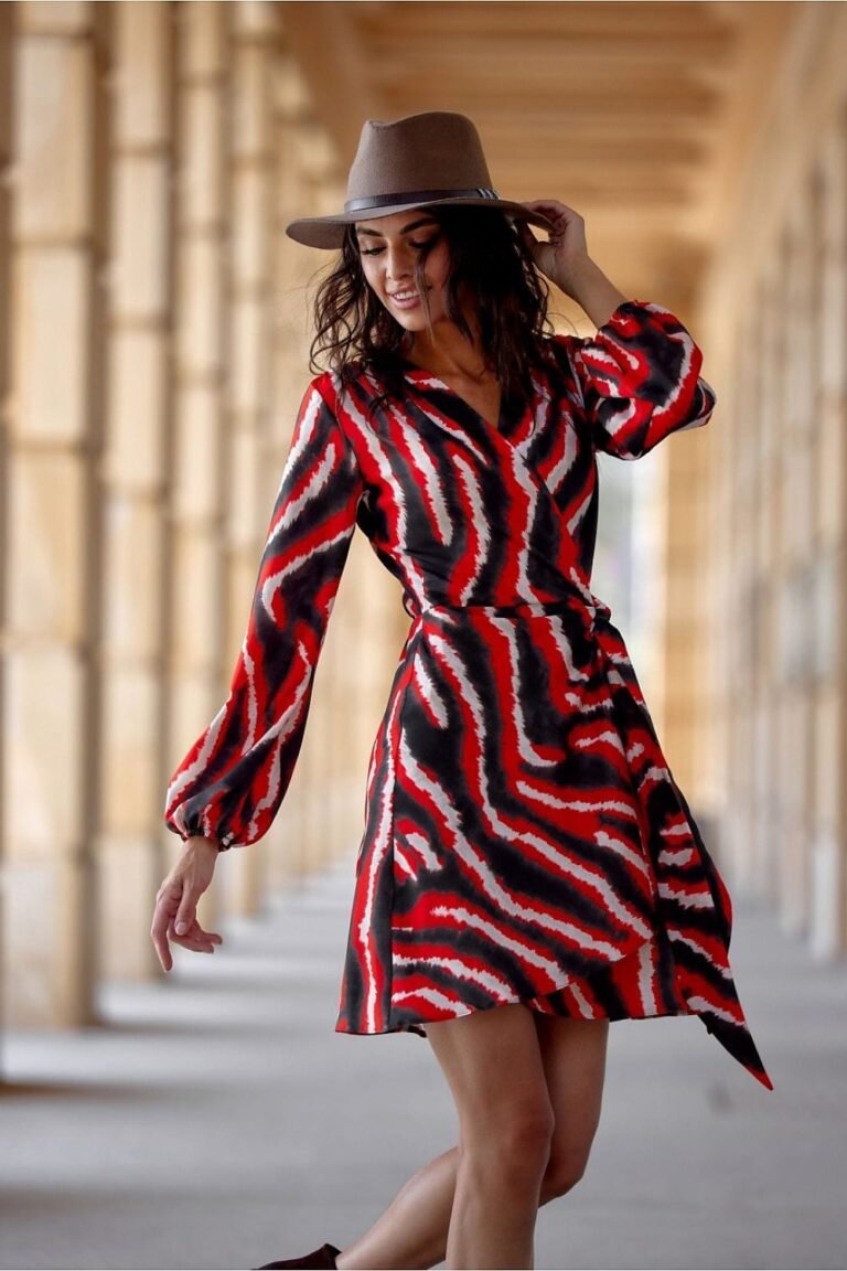 Robe Champetre Courte A Motif Manches Longues Multicouleur 36