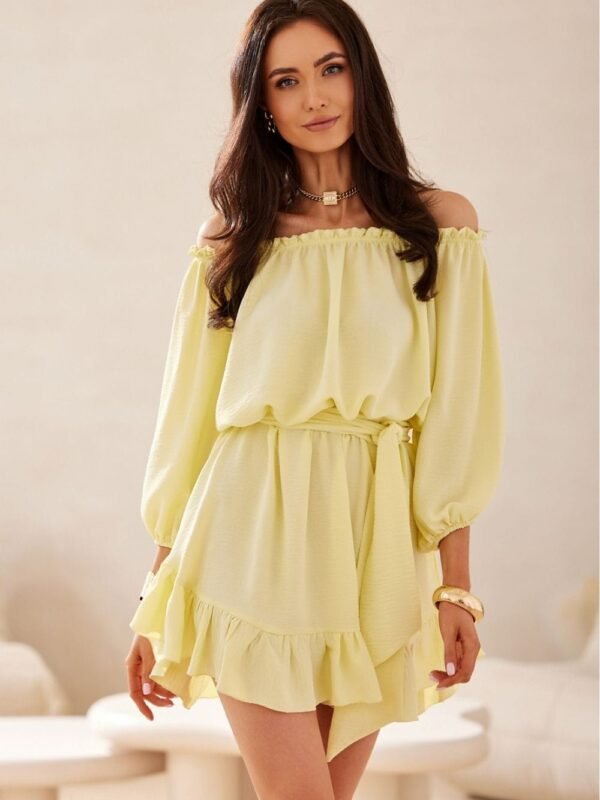 Robe Champetre Courte Epaules Denudees Jaune S M