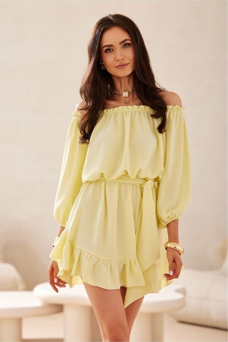 Robe Champetre Courte Epaules Denudees Jaune S M
