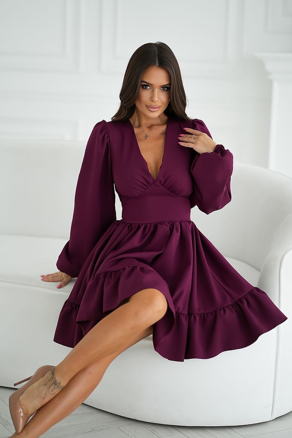 Robe Champetre Courte Evasee Manches Longues 6