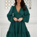 Robe Champetre Courte Evasee Manches Longues Vert 34
