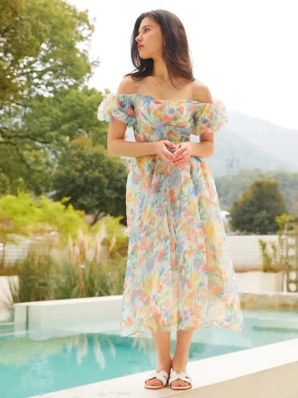 Robe Champetre Invitee Mariage Dos Nu Multicouleur S