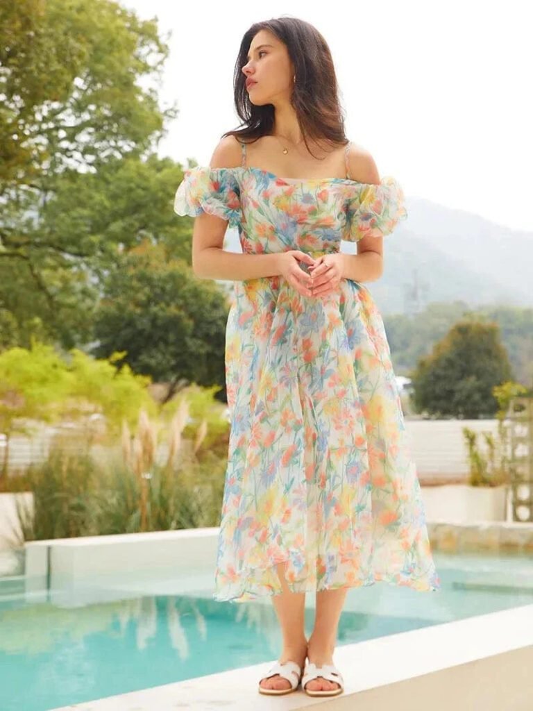Robe Champetre Invitee Mariage Dos Nu Multicouleur S