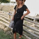 Robe Champetre Midi Manches Courtes Noir S