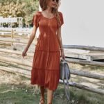 Robe Champetre Midi Manches Courtes Terracotta S