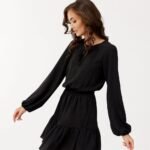 Robe Champetre Noire Courte Manche Longue