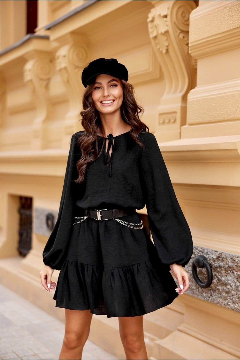 Robe Champetre Noire Courte Manche Longue 3
