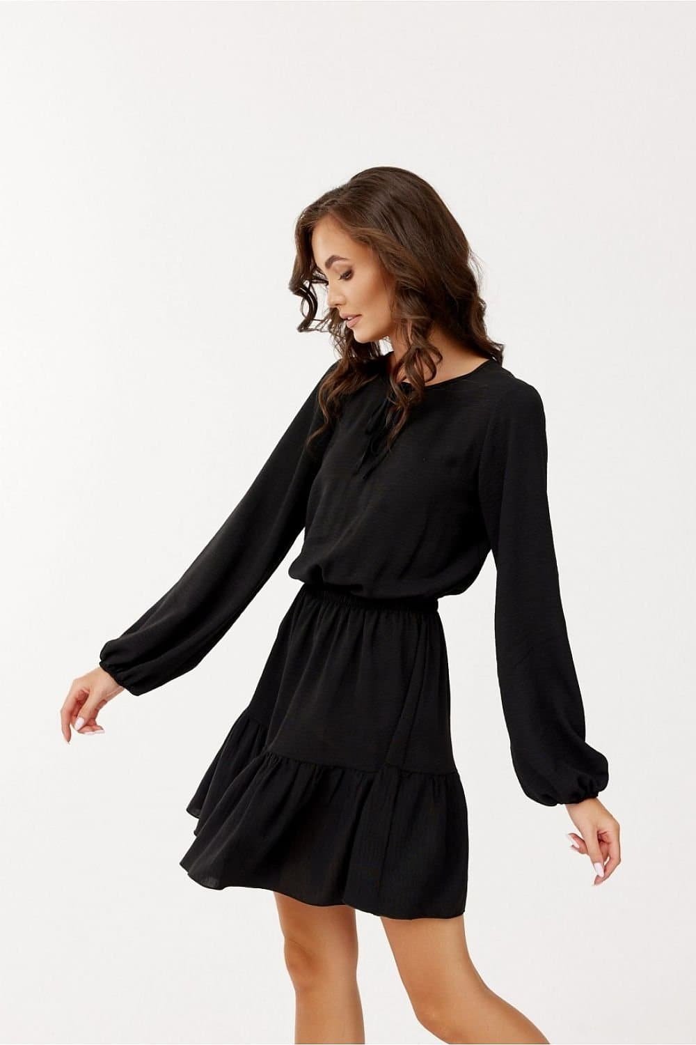 Robe Champetre Noire Courte Manche Longue
