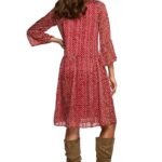 Robe Champetre Rouge Aux Pois Blancs Manches Longues