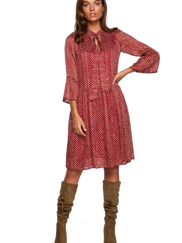 Robe Champetre Rouge Aux Pois Blancs Manches Longues S