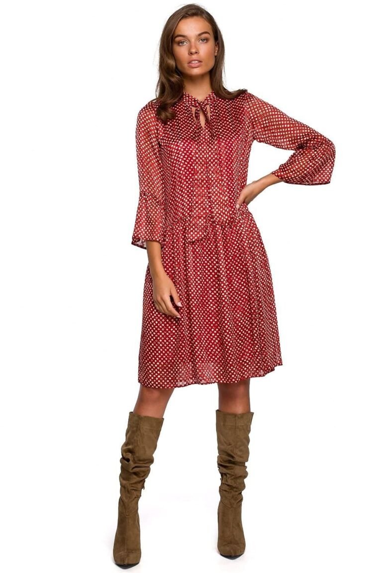 Robe Champetre Rouge Aux Pois Blancs Manches Longues S