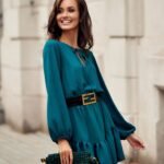 Robe Champetre Verte De Bleu Manches Longues