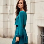 Robe Champetre Verte De Bleu Manches Longues 2