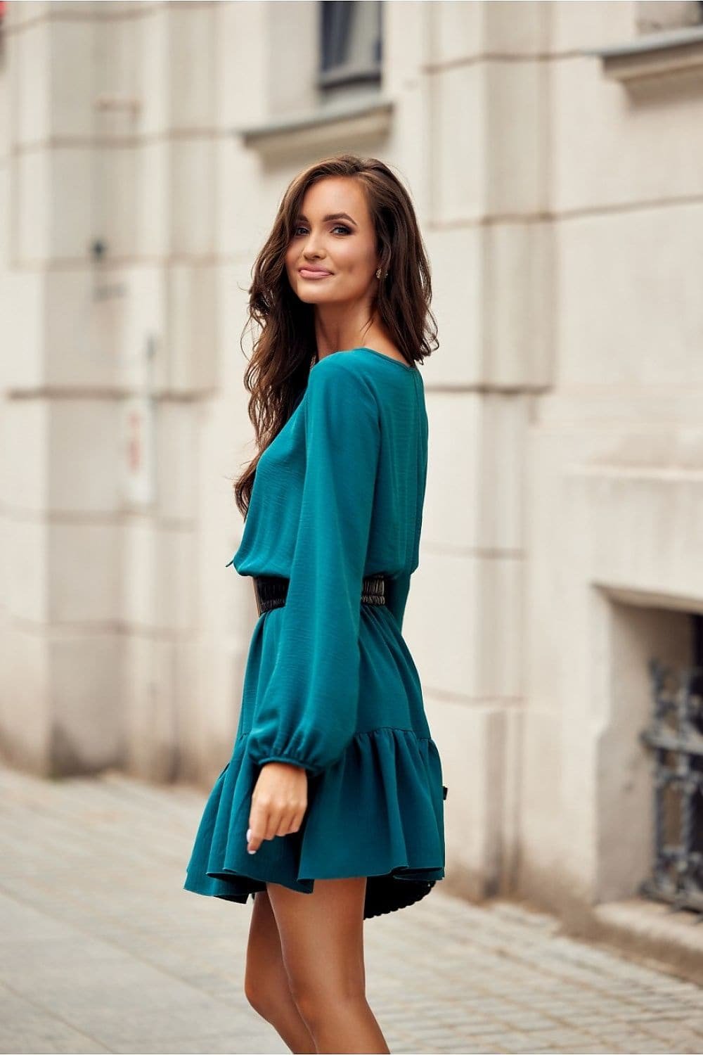 Robe Champetre Verte De Bleu Manches Longues 2
