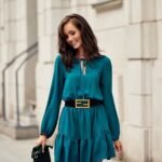 Robe Champetre Verte De Bleu Manches Longues 34