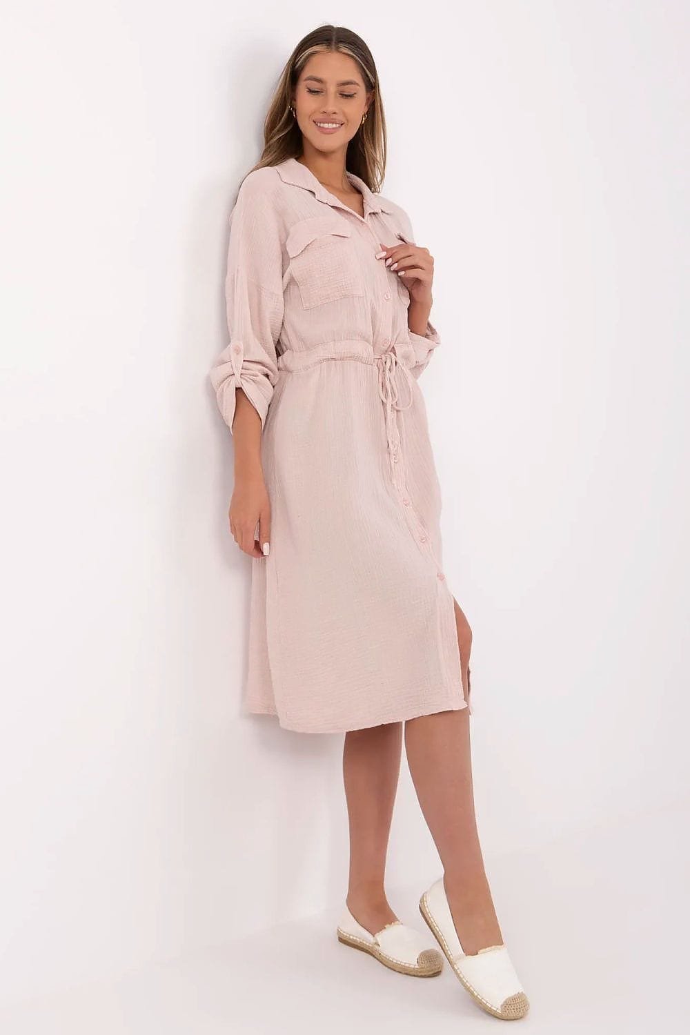 Robe Chemise Beige En Gaze De Coton 2