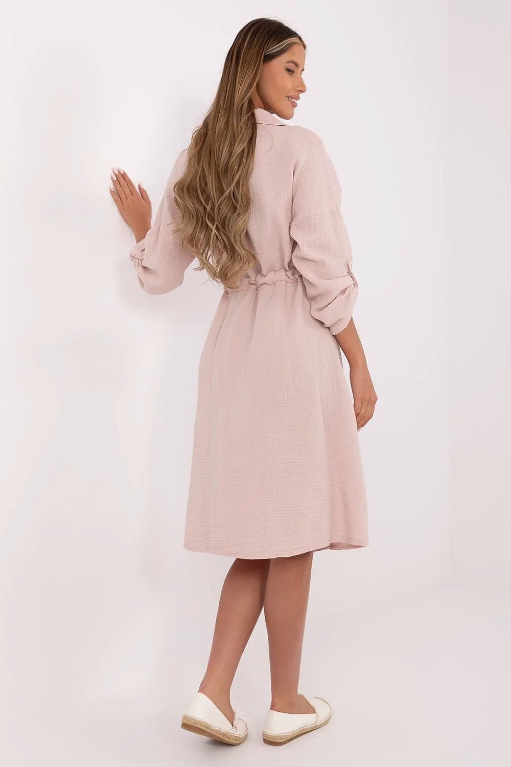Robe Chemise Beige En Gaze De Coton