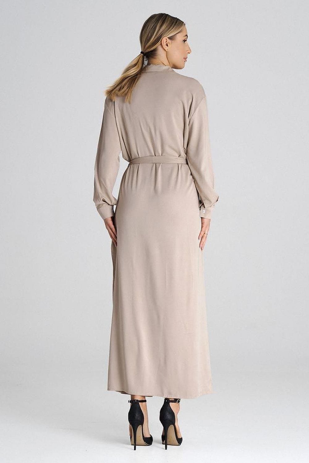 Robe Chemise Beige Longue Manche Longue