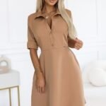 Robe Chemise Beige Manches Courtes Beige S
