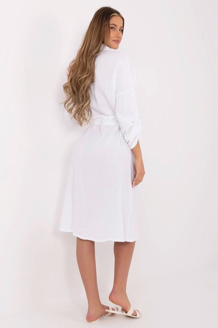 Robe Chemise Blanche Ete Midi Manches Longues