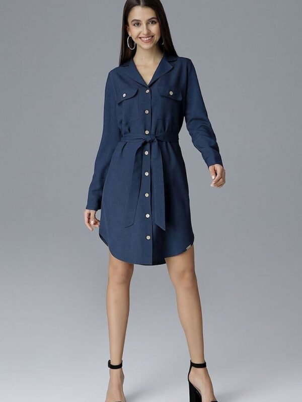 Robe Chemise Bleue Courte Et Cintree S