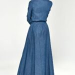 Robe Chemise Bleue Jeans Longue Decontractee
