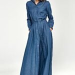 Robe Chemise Bleue Jeans Longue Decontractee 36
