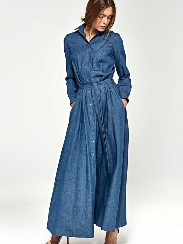 Robe Chemise Bleue Jeans Longue Decontractee 36
