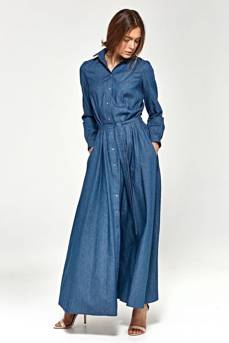 Robe Chemise Bleue Jeans Longue Decontractee 36
