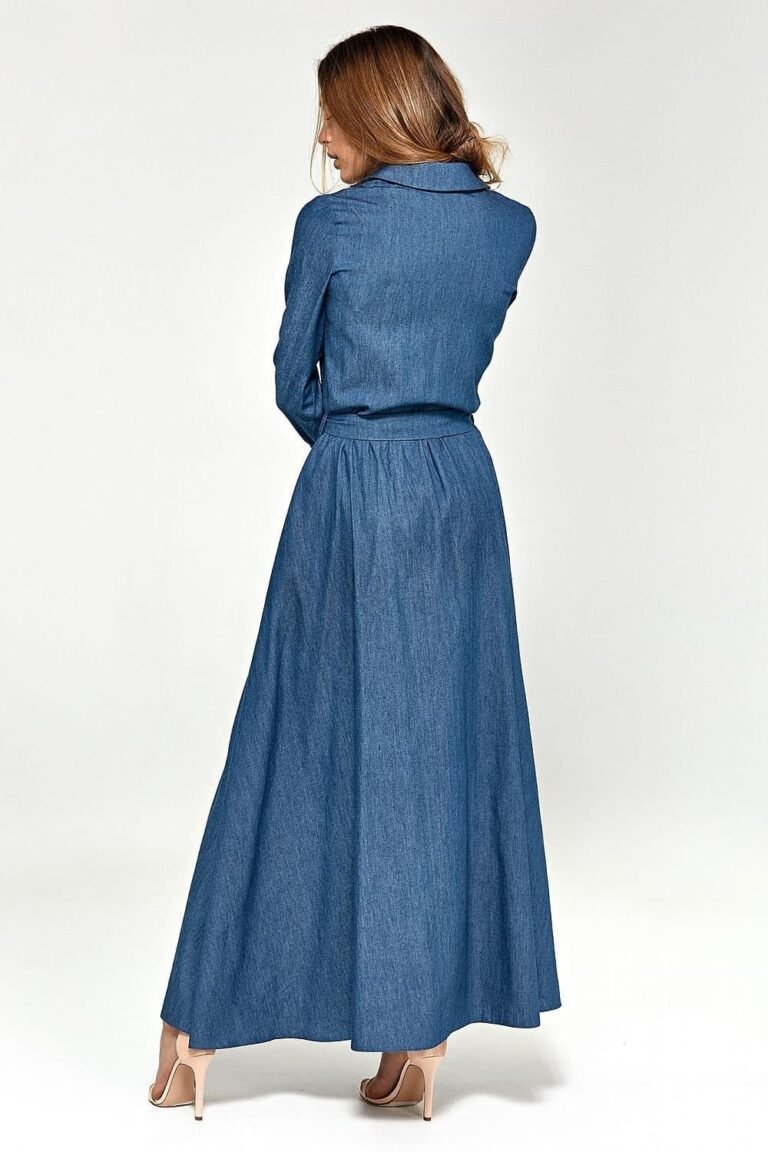 Robe Chemise Bleue Jeans Longue Decontractee