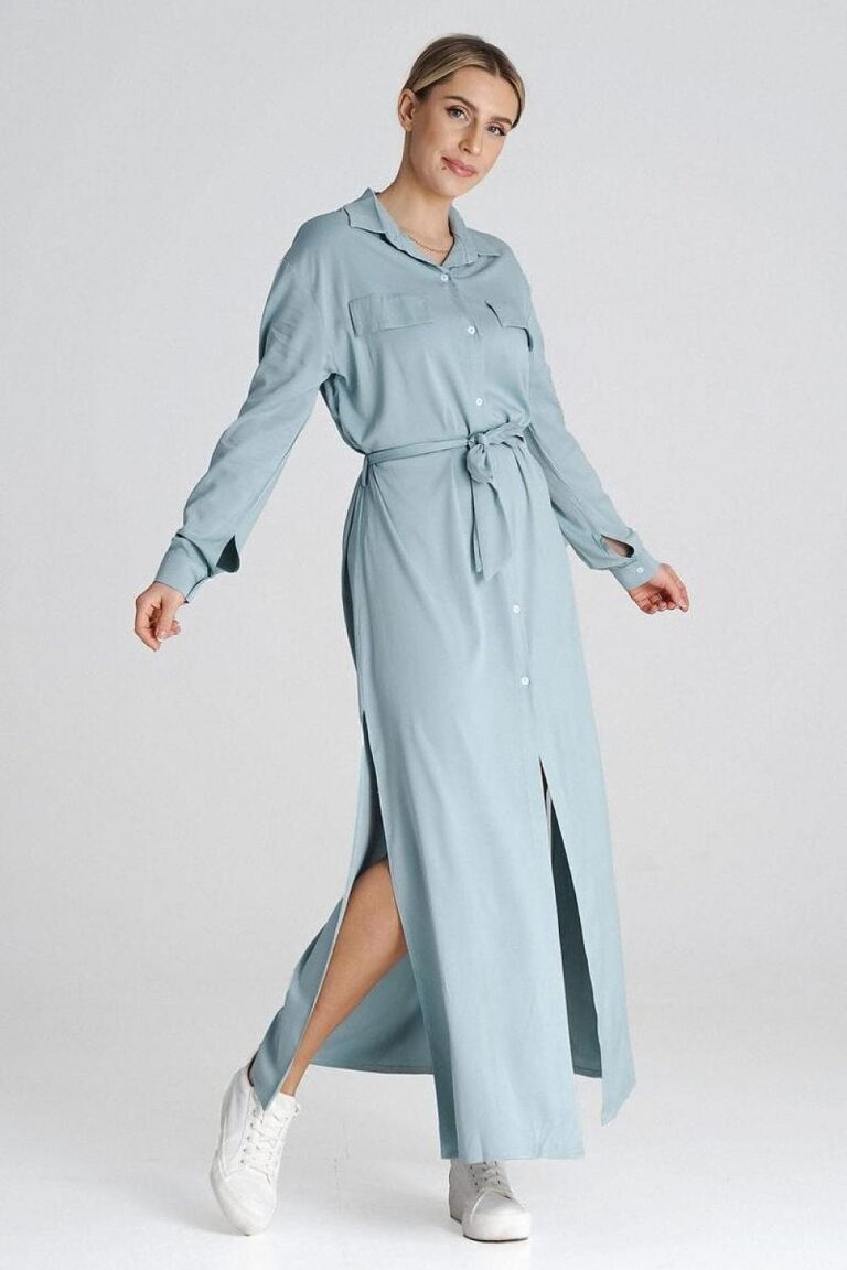 Robe Chemise Bleue Longue Casual Bleu S