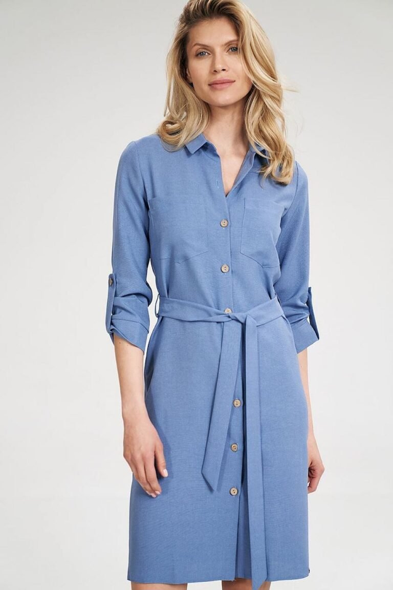 Robe Chemise Bleue Manches Longues Bleu S