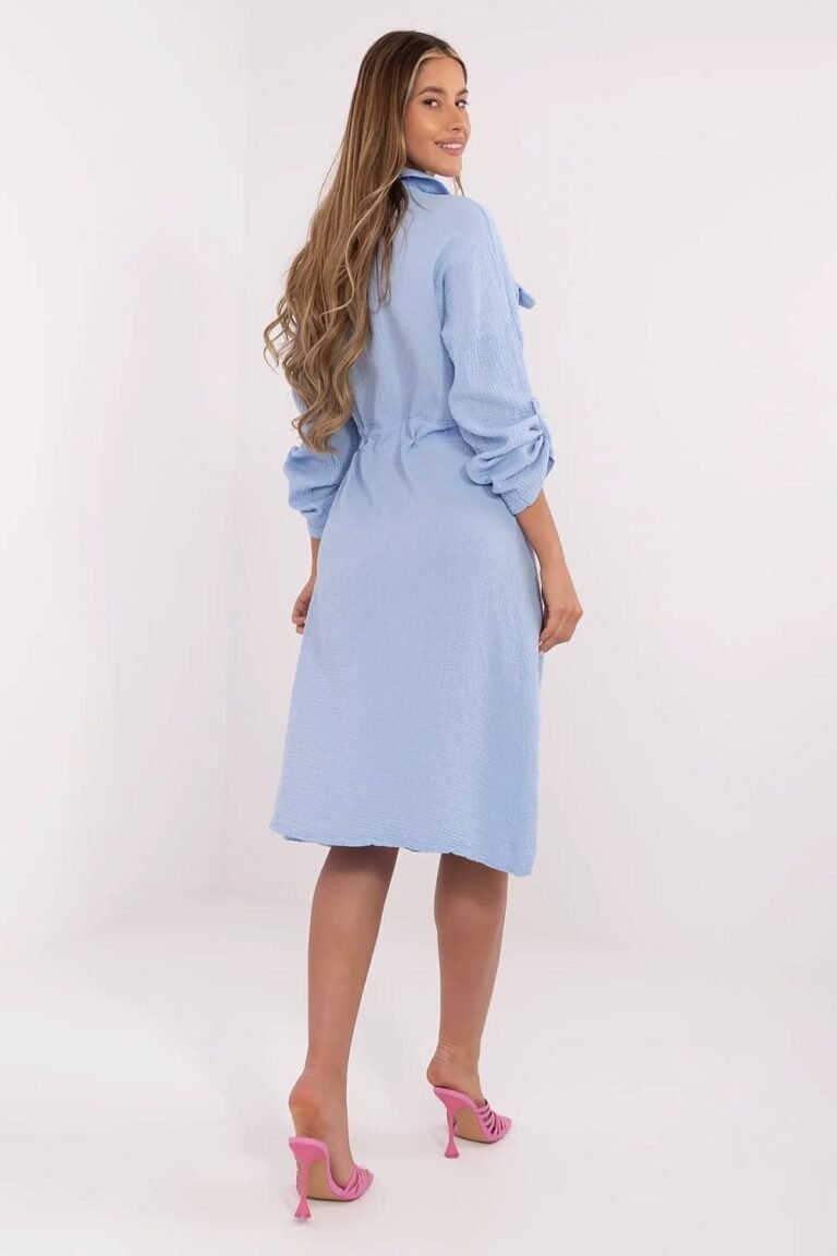 Robe Chemise Bleue Manches Longues Casual