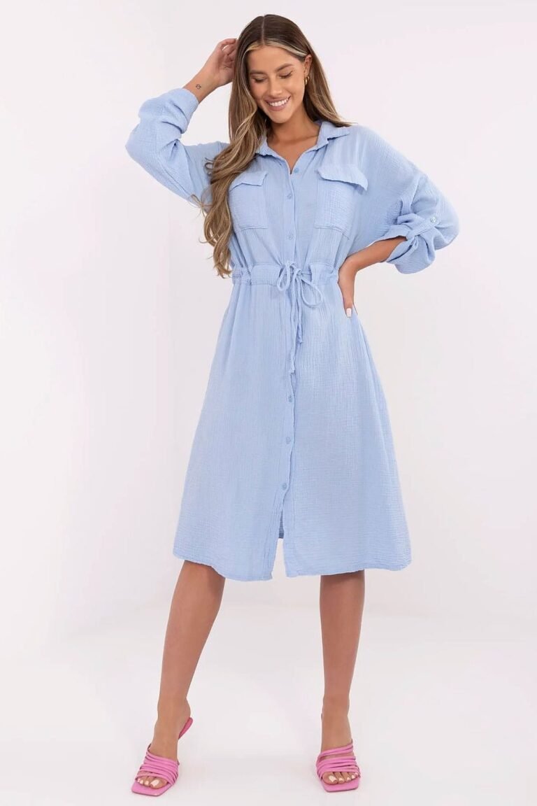 Robe Chemise Bleue Manches Longues Casual Bleu Taille Unique