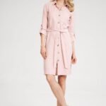 Robe Chemise Bleue Manches Longues Rose S