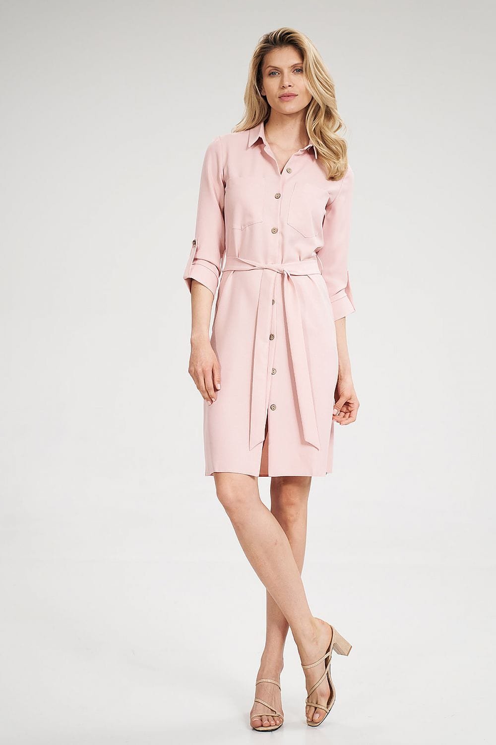 Robe Chemise Bleue Manches Longues Rose S