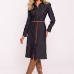 Robe Chemise Cintree Manches Longues Noir S