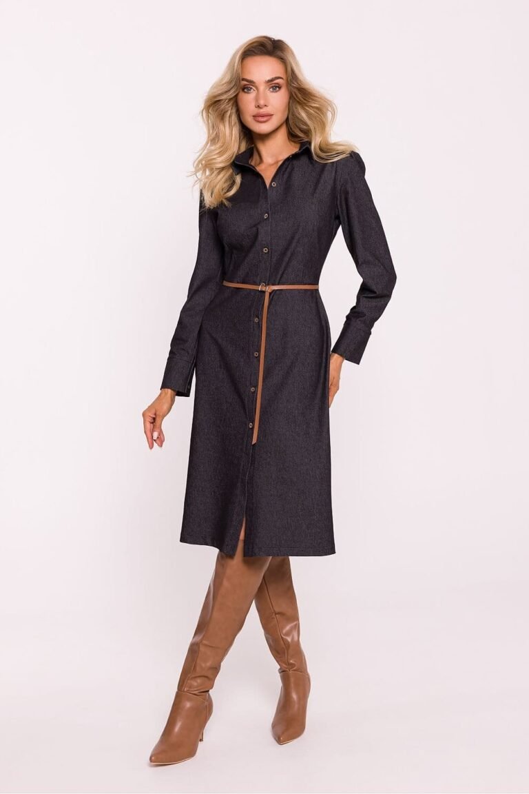 Robe Chemise Cintree Manches Longues Noir S
