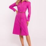 Robe Chemise Cintree Manches Longues Rose S