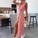 Robe Chemise En Jean Longue Sans Manches