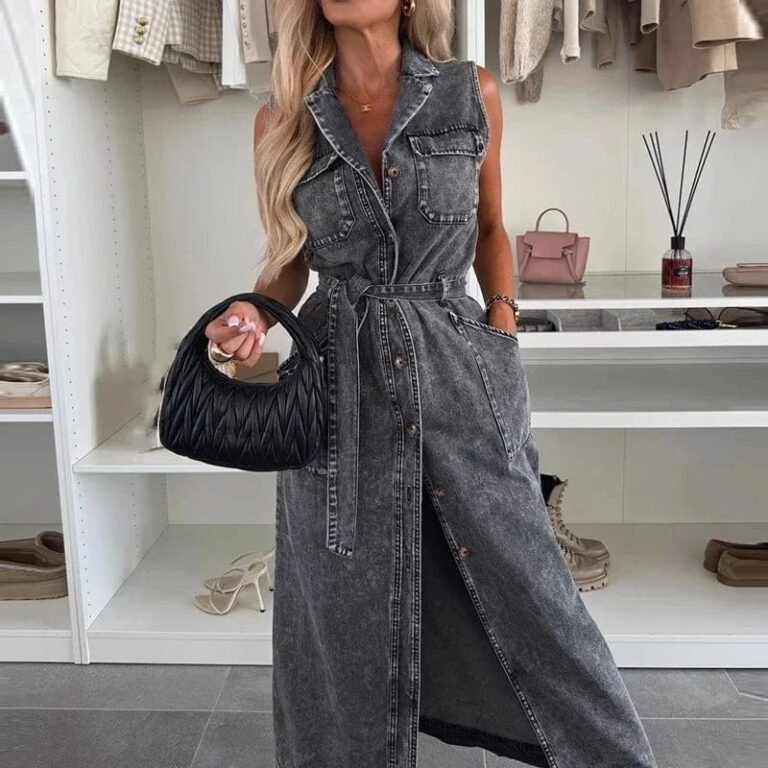 Robe Chemise En Jean Longue Sans Manches 3