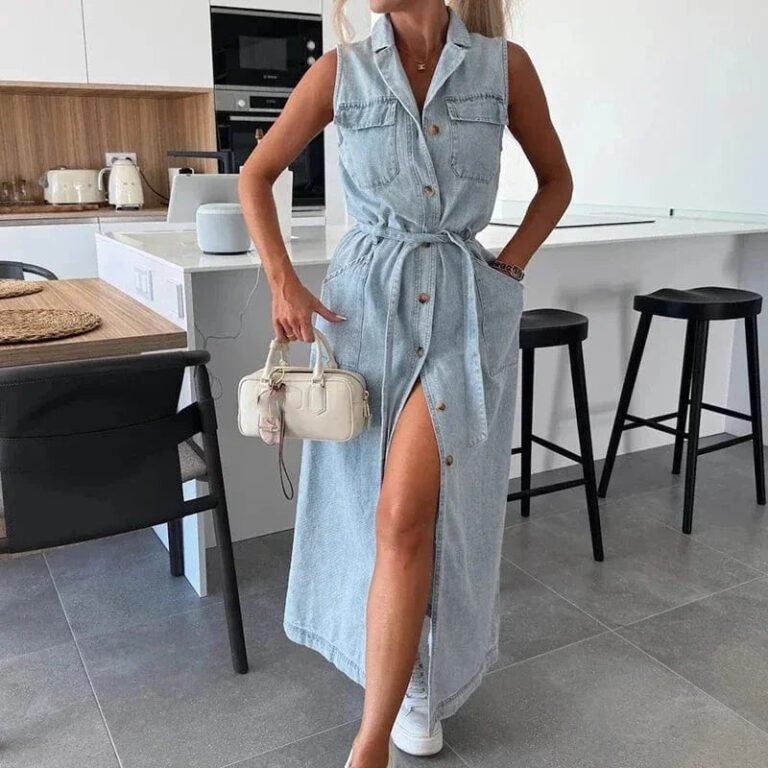 Robe Chemise En Jean Longue Sans Manches 5