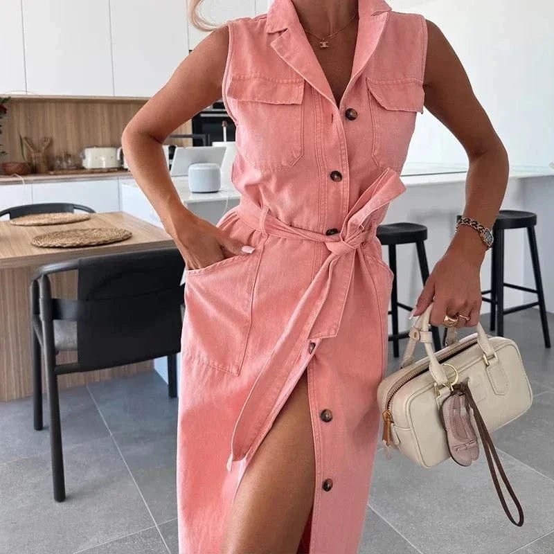 Robe Chemise En Jean Longue Sans Manches 6